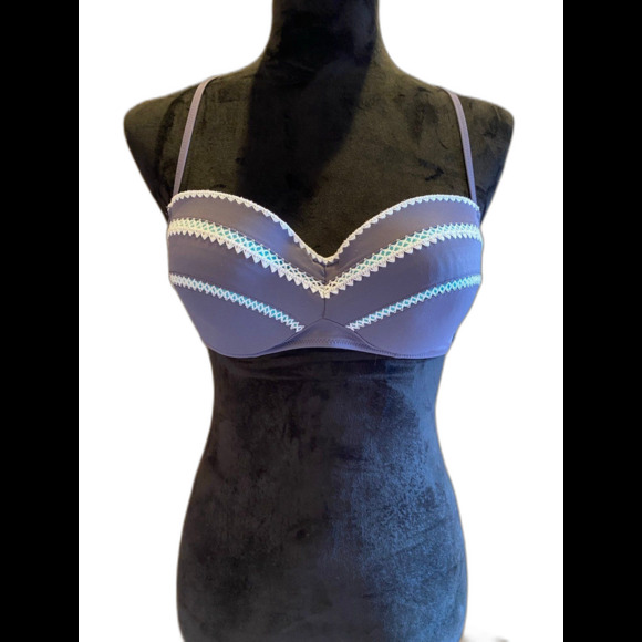 Shade & Shore Gray & Turquoise 34C Underwire Bikini Top CUTE! - Picture 1 of 6